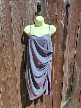 Cider Shimmery Purple-Pink Draped Mini Dress